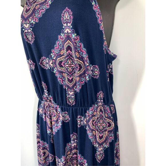 French Grey Women's Sleeveless Keyhole Maxi Halter Dress Blue Size Medium - Picture 4 of 10